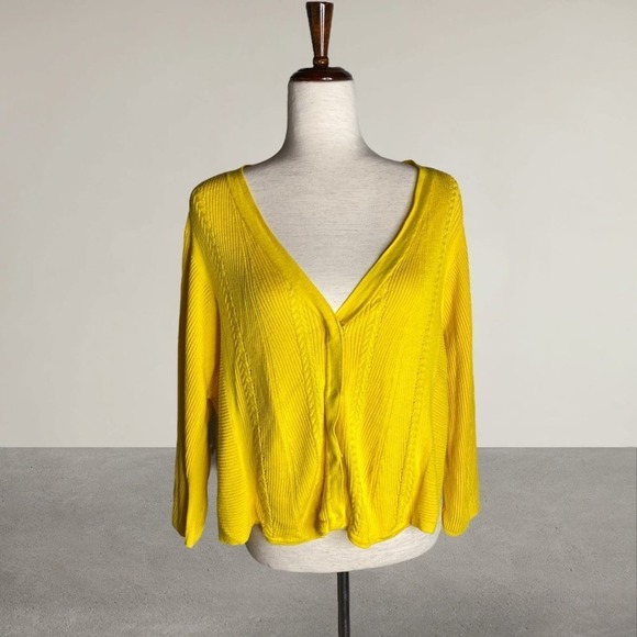 Cabi #5637 Sunny Sweater Yellow Button Snap Front Ribbed Cardigan Crop Womens - Picture 3 of 8